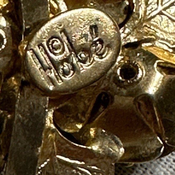 Vintage Signed Hobe Flower Mesh Gold tone Rose Brooch Pin - Picture 6 of 7